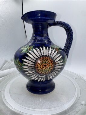 Graf German ceramic pitcher Vintage 1960s or 1970s. hand-painted floral design